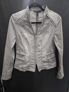 White House Black Market Quilted-Shoulder Bomber Jacket - Gray
